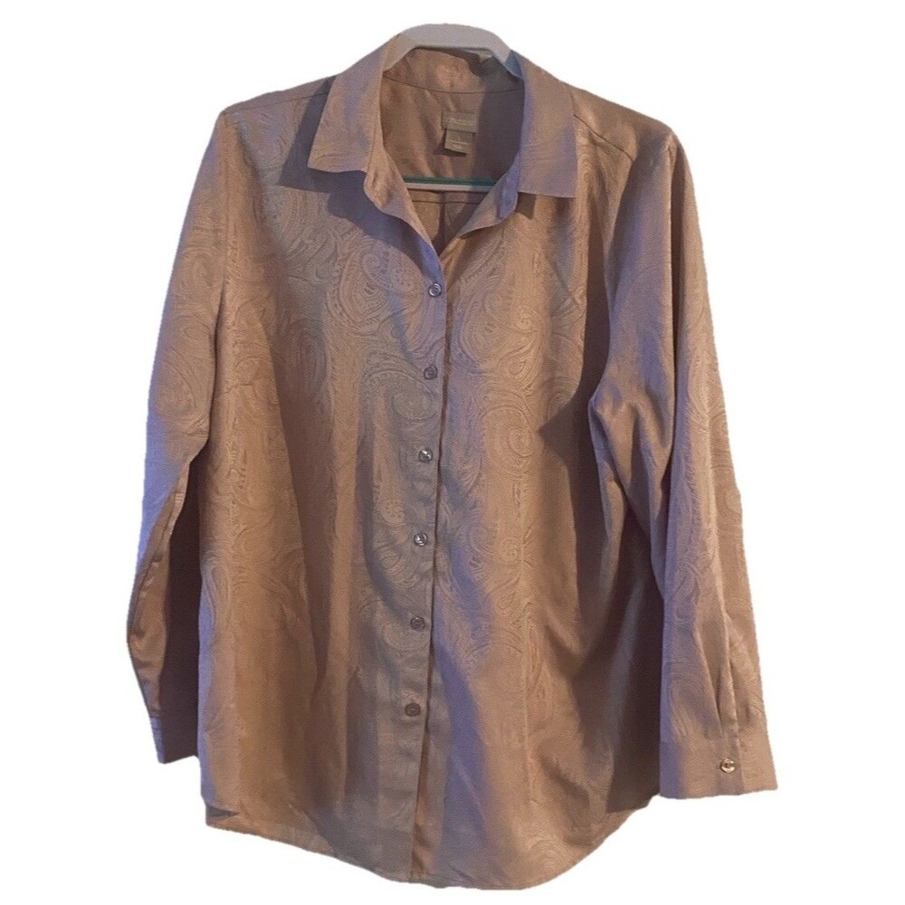 Chico's Silky Soft Long Sleeve Lavender jaquard Blouse Size 3 (16-18) NWOT